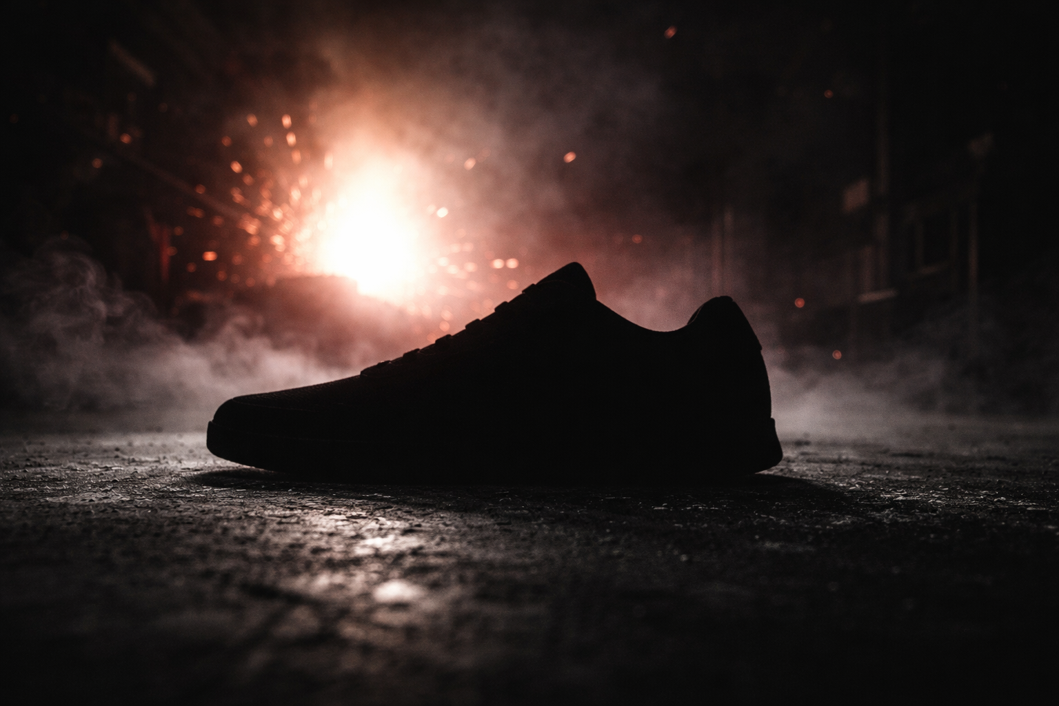 FORGED COMPOUND performance flat training shoe silhouette against industrial forge background